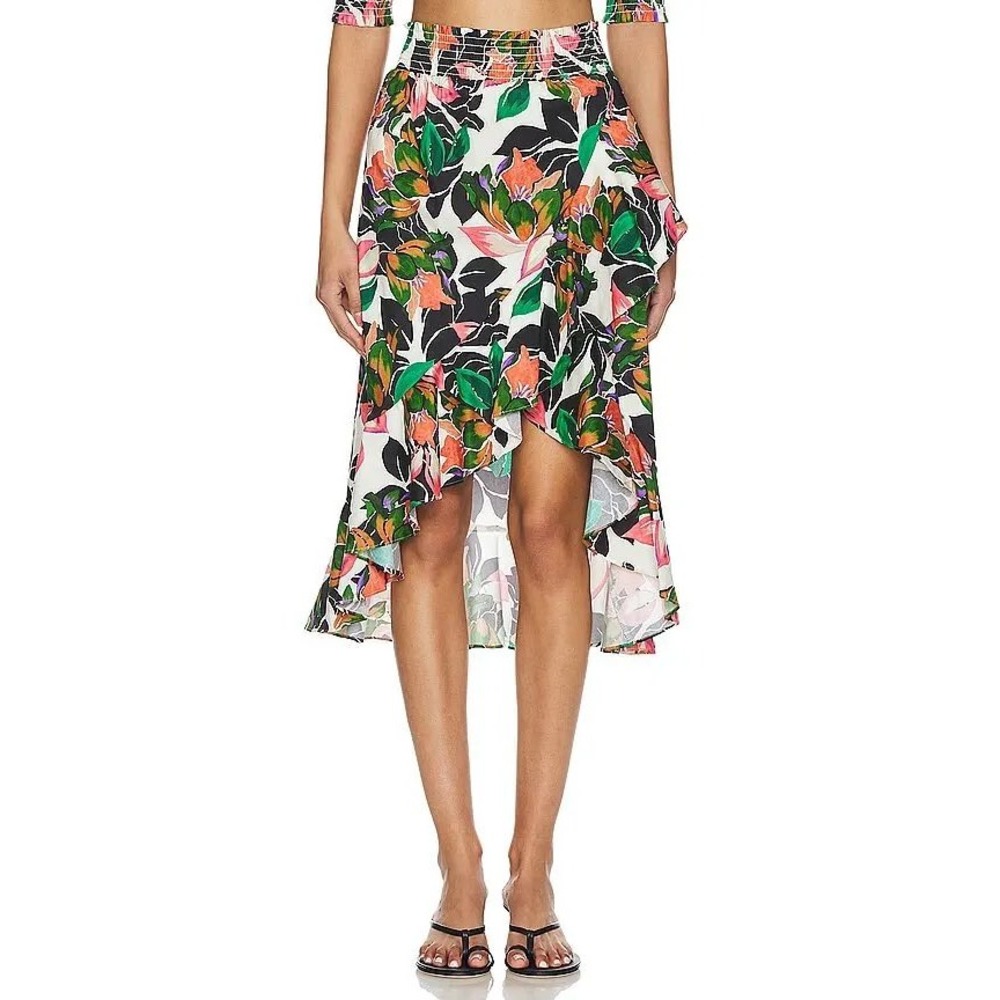 MISA‎ Los Angeles Women Floral Smocked High Low Ruffle Skirt Multicolor Size M